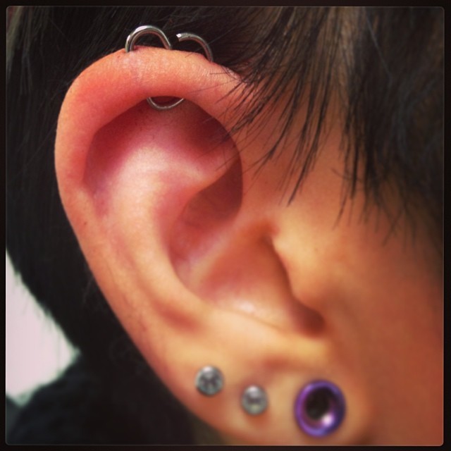 Triple Lobe And Ear Heart Piercing