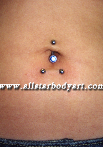 Amazing Horizontal Navel Piercing With Barbell