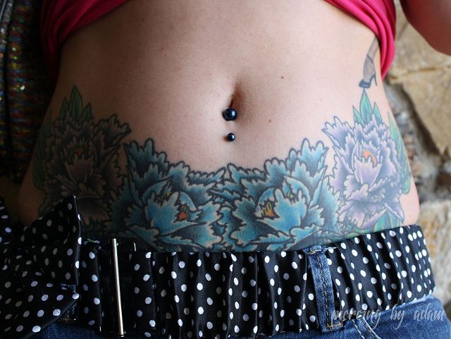 Inverse Belly Piercing With Black Barbell