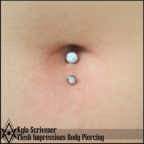 Inverse Belly Piercing With Blue Opal Barbell