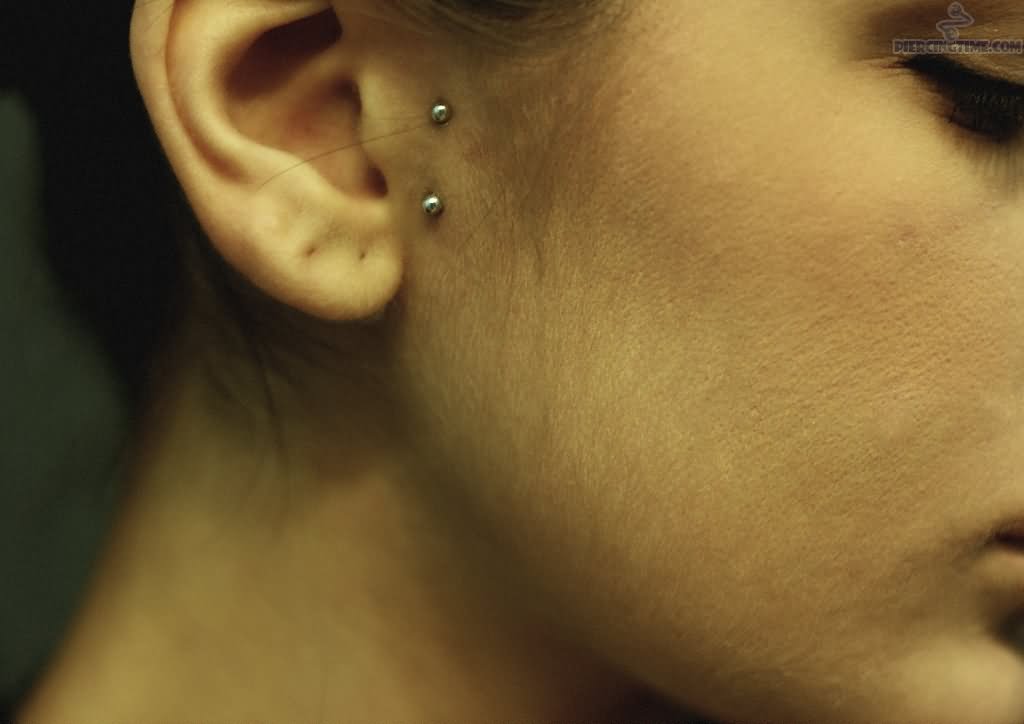 Right Ear Surface Tragus Piercing For Girls