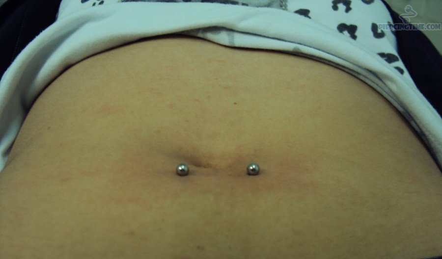 Silver Barbell Horizontal Navel Piercings