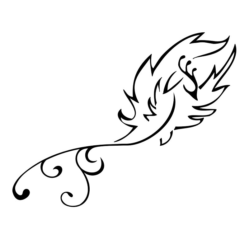 Attractive Flying Phoenix With Curly Tail Tattoo Stencil