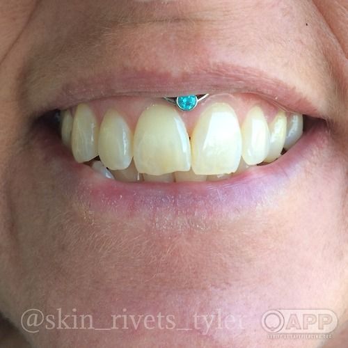 Blue Opal Stud Lip Frenulum Piercing