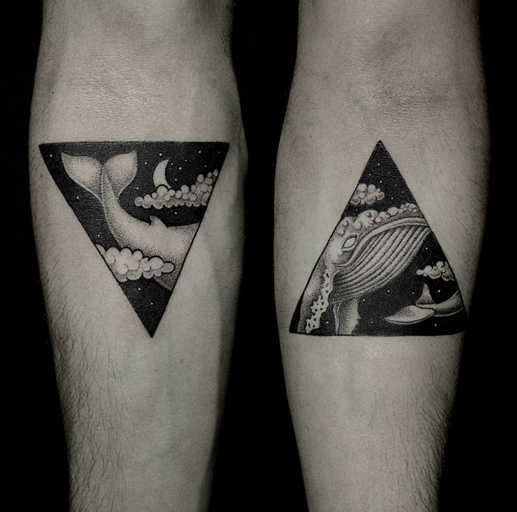 Creative Whale With Its Tail In Triangle Tattoos On Both Forearms