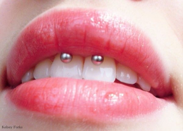 Cute Lip Frenulum Piercing With Silver Circular Barbell