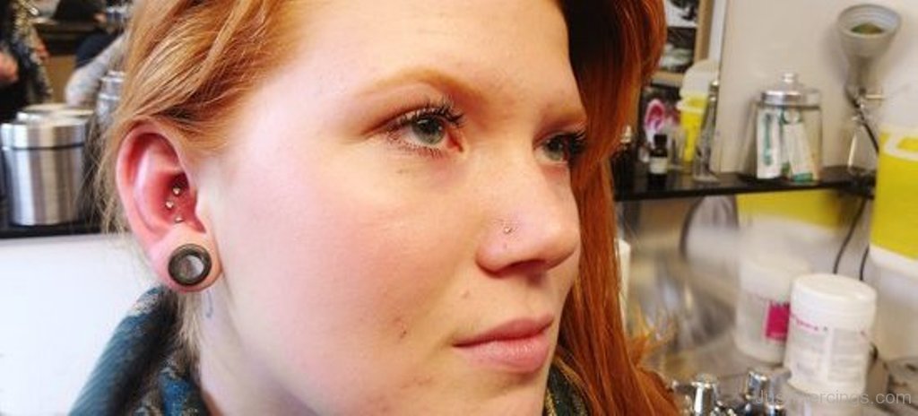 Girl With Right Ear Stretched Lobe Piercing