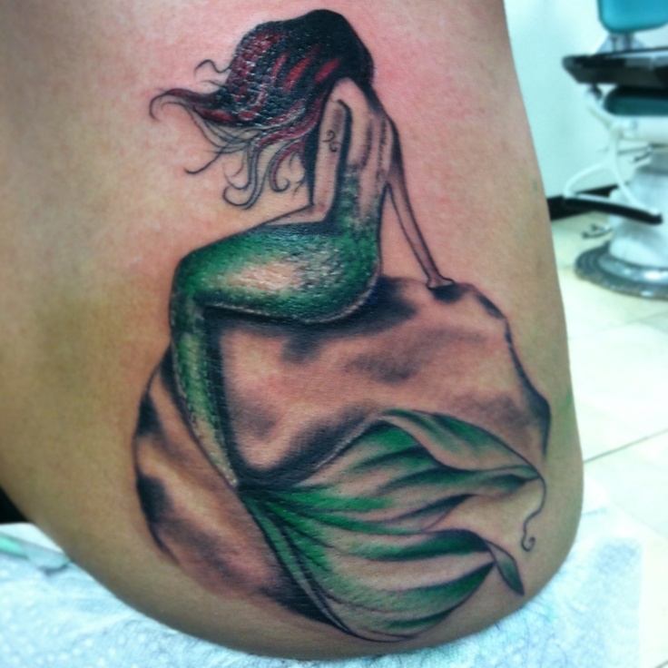 Green Tail Mermaid Tattoo On Waist