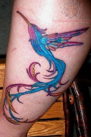 Hummingbird With Long Tail Tattoo On Leg