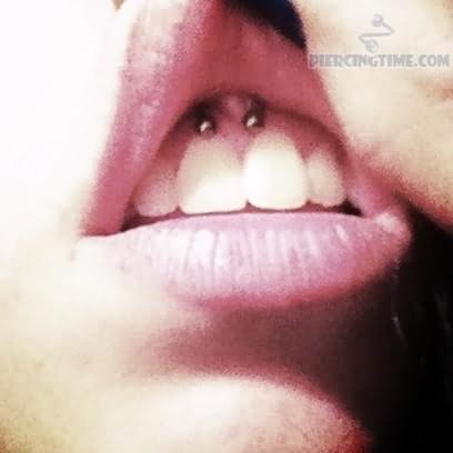 Lip Frenulum Piercing With Circular Barbell For Girls