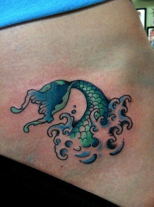 Nice Mermaid Tail Tattoo On Girl Hip