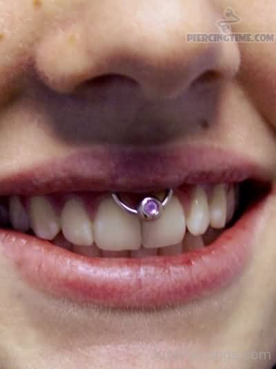 Purple Bead Ring Lip Frenulum Piercing For Girls