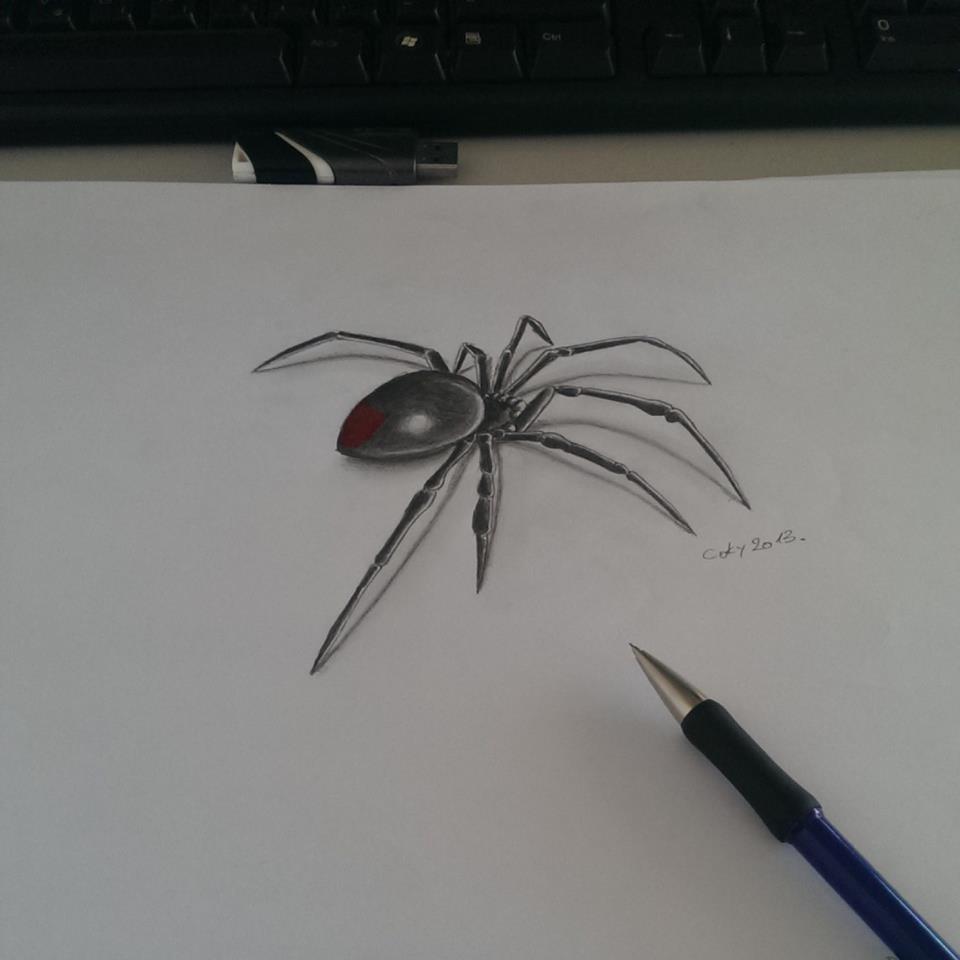 Realistic Black Widow Pencil Art Tattoo Design By Azorica3