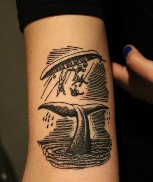 Whale Tail And Shipwreck Tattoo For Girls