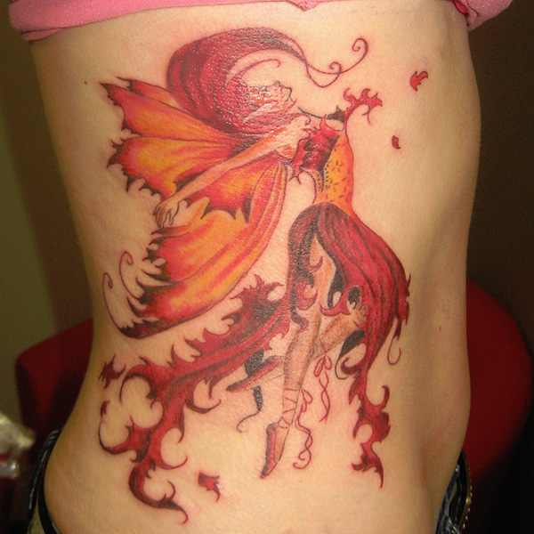 Wonderful Fairy Tail Tattoo On Girl Side Rib