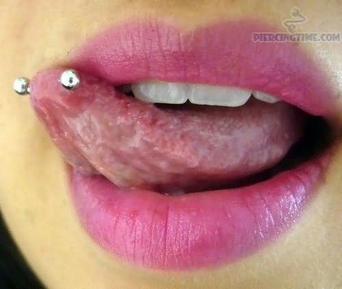 Amazing Tongue Rim Piercing With Barbell