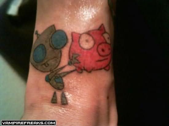 Cartoon Guy And Pig Occupation Tattoo