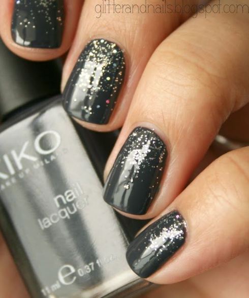 Dark Gray And Glitter Nail Art