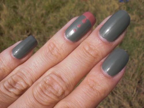 Dark Gray With Accent Pink Tip Design Nail Art