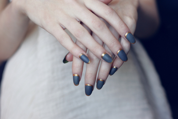 Dark Gray With Golden Border Design Nail Art