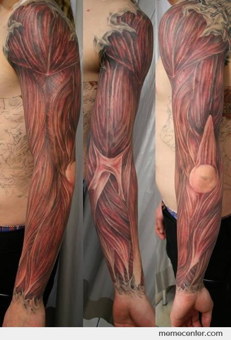 Extreme Inner Skin Tattoo On Full Sleeve