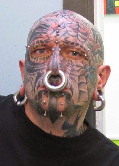 Extreme Spider Web Tattoo On Full Face And Head