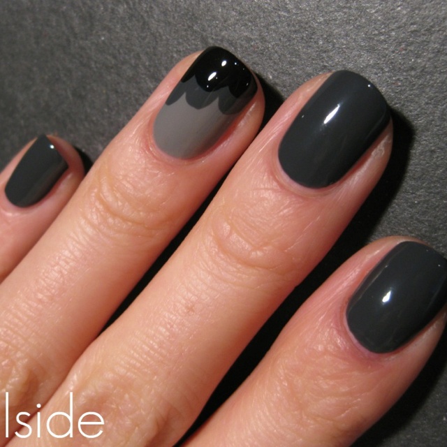 Glossy Dark Gray Nail Art Design Idea