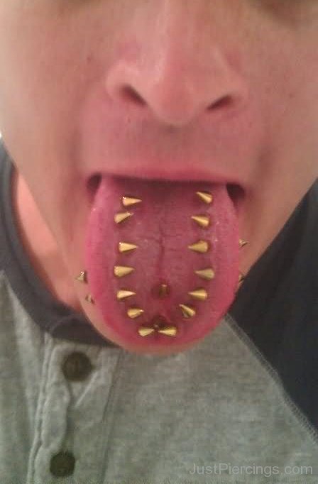 Gold Studs Tongue Rim Piercing