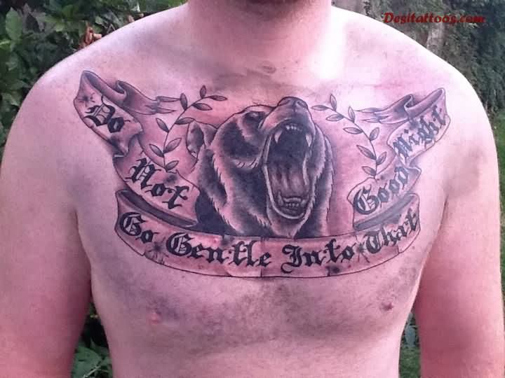 Man Chest Bear And Banner Occupation Tattoo