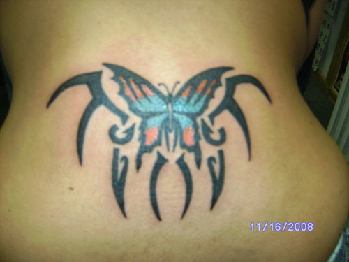 Nice Tribal Butterfly Tattoo On Tailbone