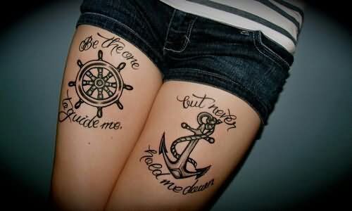 Sailor And Anchor Occupation Tattoo On Both Thighs