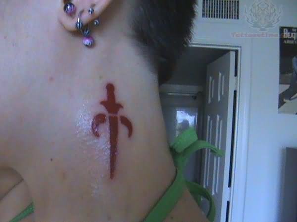 Taarna Sword Tattoo On Side Neck