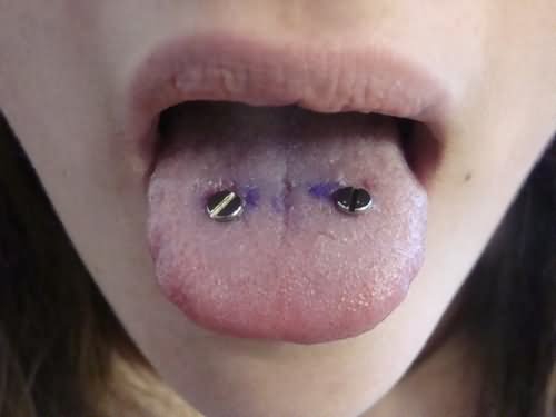 Tongue Rim Piercing With Screw Studs