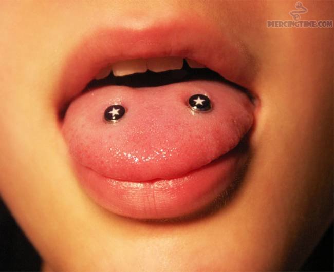 Tongue Rim Piercing With star Studs