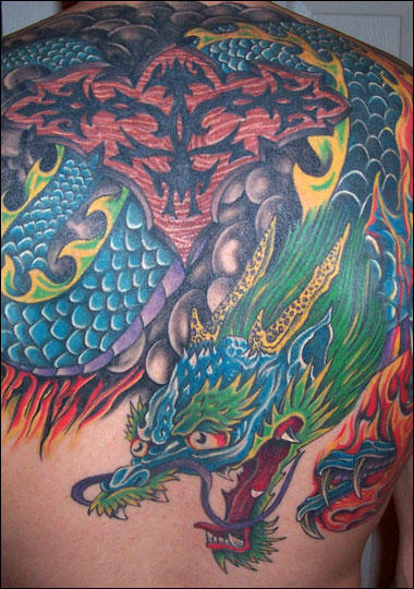 Colorful Dragon Tattoo On Full Back by Ami James