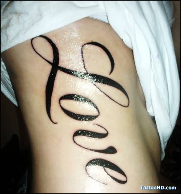 Glowing Love Tattoo On Rib Cage