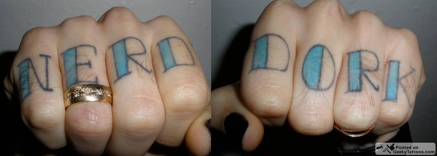 Blue Nerd Dork Knuckle Tattoos For Girls