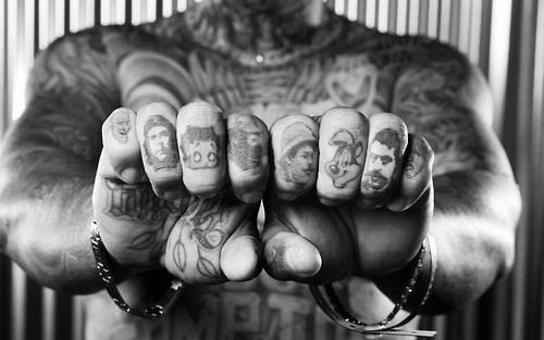 Both Hand Knuckle Faces Tattoo For Men