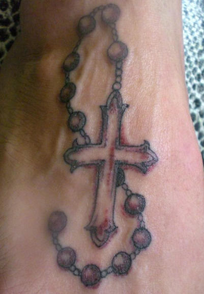 Broken Rosary Tattoo On Foot