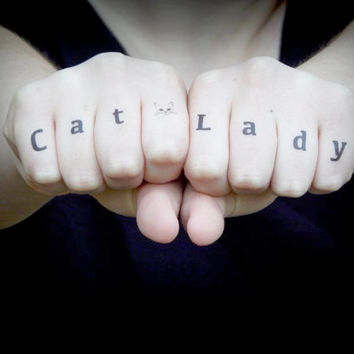 Cat Lady Knuckle Tattoo