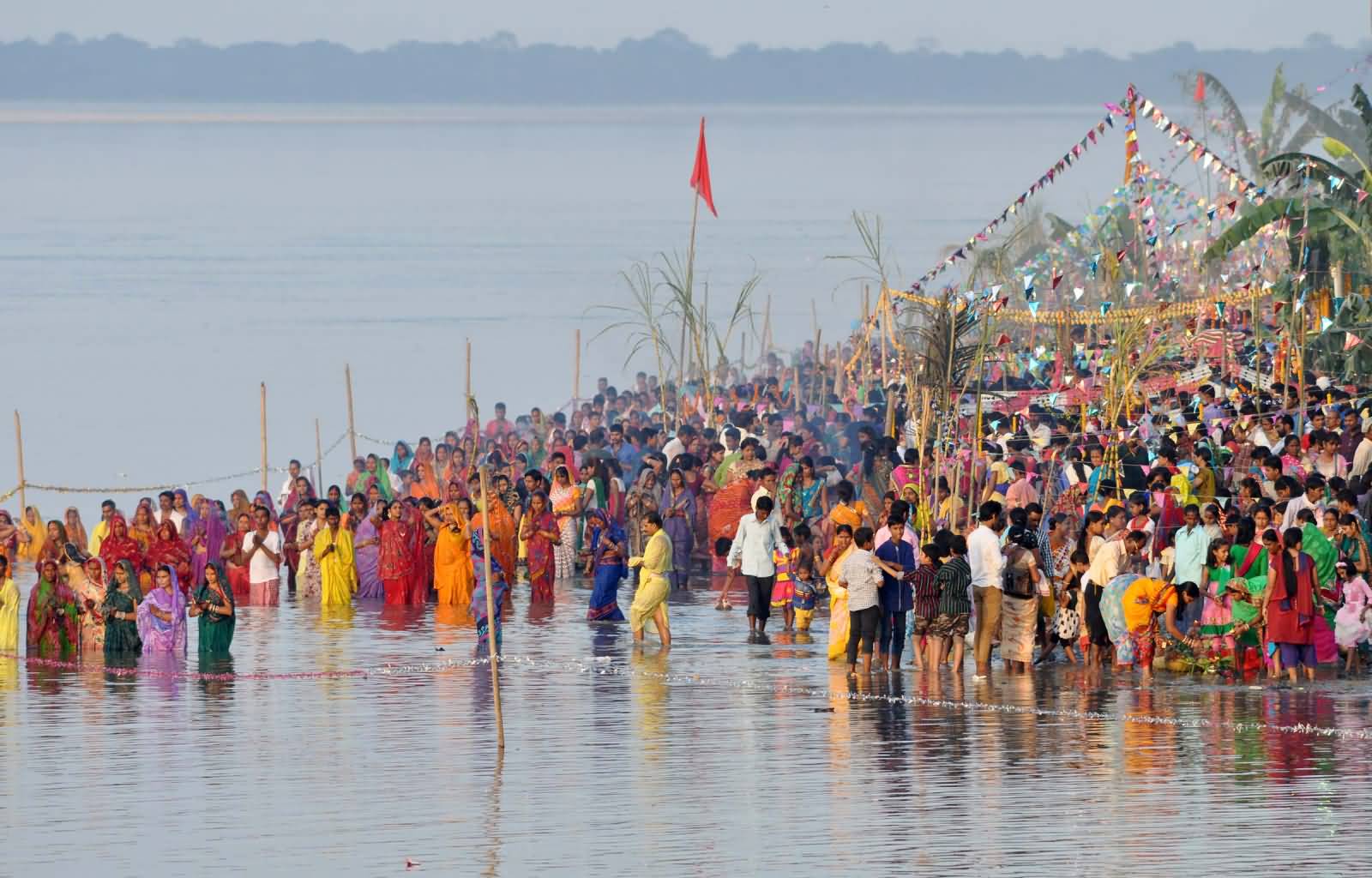 Devotees Flock To A Lake During Chhath Puja Celebration