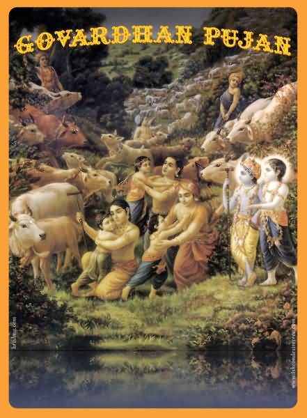 Govardhan Pujan Lord Krishna With Cors At Govardhan Hill Picture