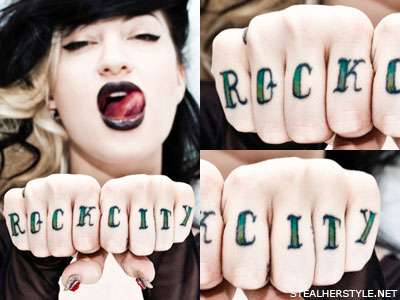 Green Rock City Knuckle Tattoo For Girls