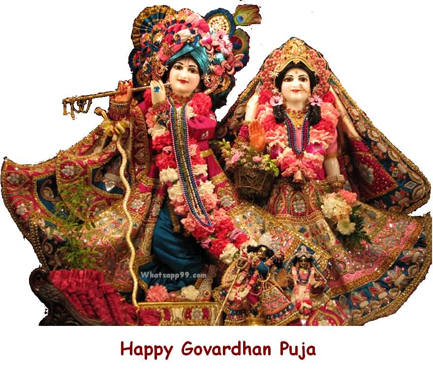 Happy Govardhan Puja Lord Krishna And Radha Idol Picture