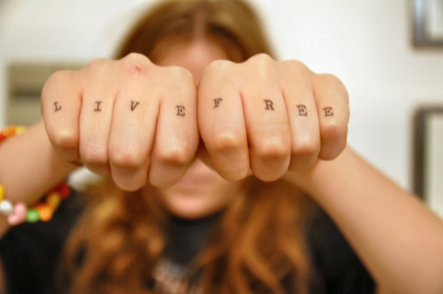 Small Knuckle Live Free Tattoo For Girls