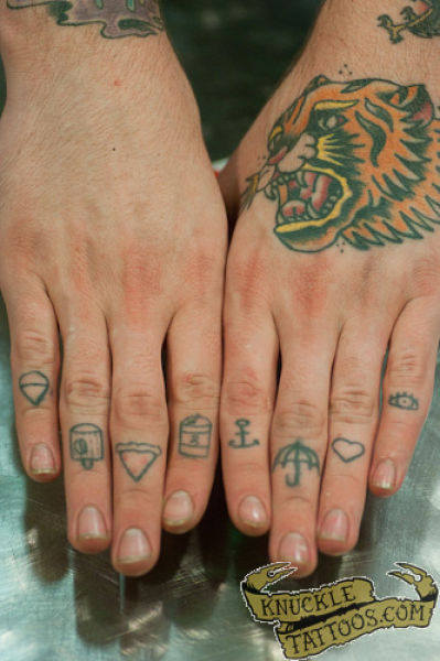 Tiny Both Hands Knuckle Symbols Tattoo