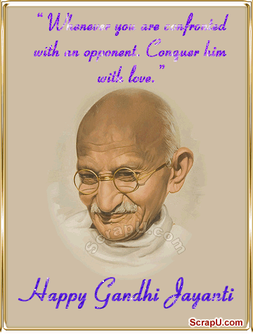 Whenever You Are Confronted With An Opponent. Conquer Him With Love Happy Gandhi Jayanti Purple Glitter