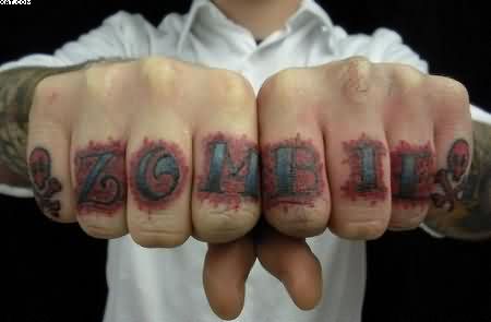 Zombie Colored Knuckle Tattoo For Guy