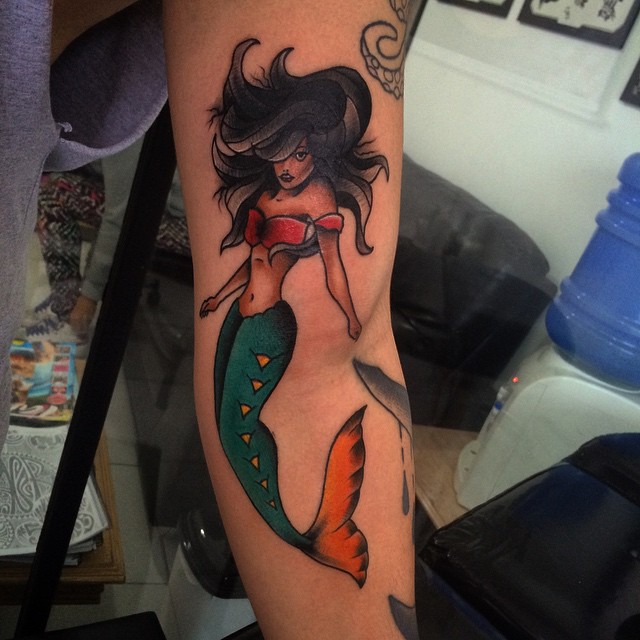 Amazing Mermaid Tattoo On Arm Sleeve
