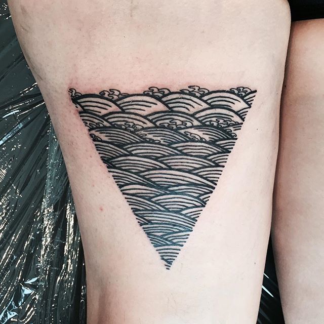 Black Ocean Waves In Triangle Tattoo Design By Colin Ambrose